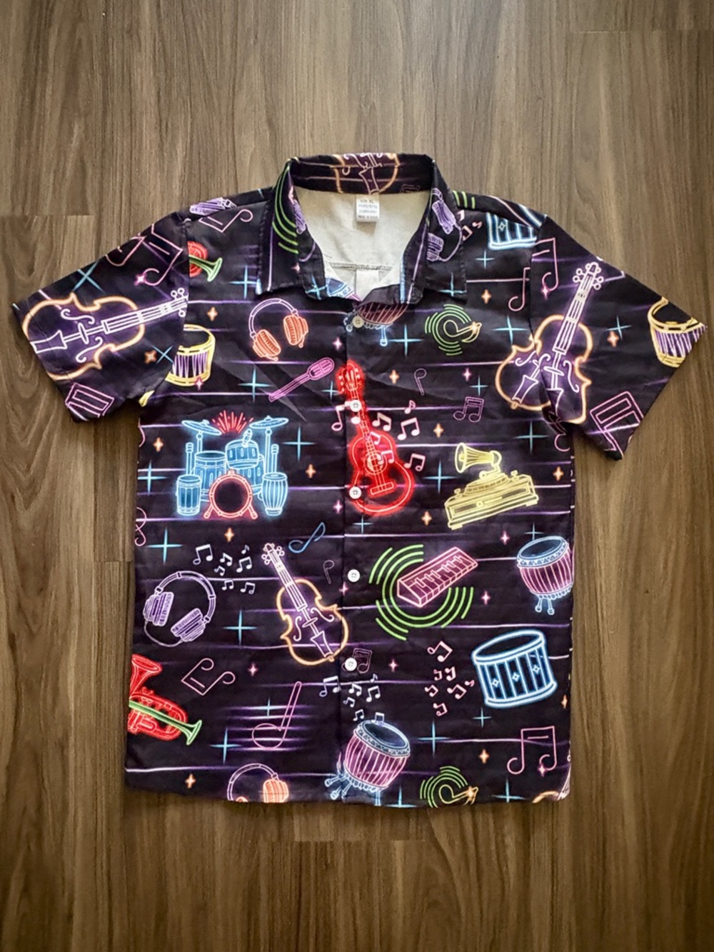 Neon Musical Instruments Button Down Party Short